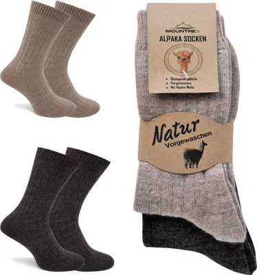 Produktbild von MOUNTREX Alpaka Socken, Wollsocken für Damen, Herren - Wintersocken, Kuschelsocken - 2 Paar, Beige/Braun (Dünn), 43-46
