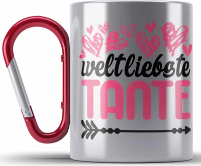 Produktbild von Trendation - Beste Tante der Welt Geschenk Edelstahl Tasse Karabiner mit Spruch Karabiner Edelstahl Tasse Karabiner Edelstahl für Weltliebste Tante (Rot)