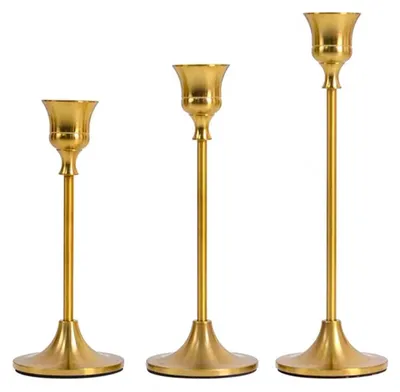 3er-Set goldene Vintage-Kerzenhalter aus Aluminium, 16-22 cm