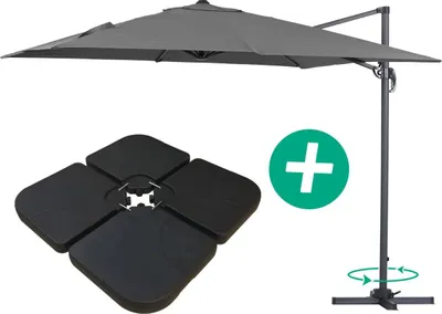 Image de Parasol jardin déporté Alu "Sun 3" - Carré - 3 x 3 m - Gris - Dalles incluses