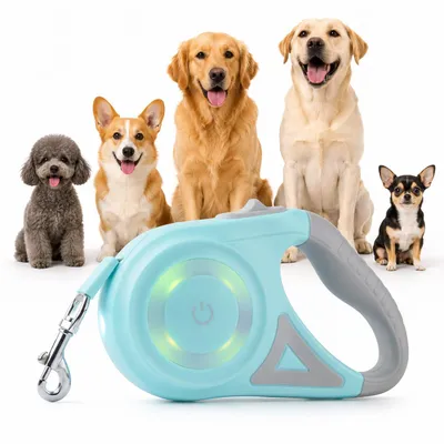 Produktbild von MODFU Hundeleinen, 5m Hundeleine, Automatische ausziehbare Hundeleine, LED-Licht, Für Kleine und Große Hunde, Gassi-Gehen, Reflektierend und Sicher, Grün
