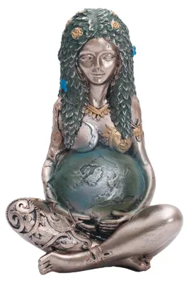 Gaia Statue Mutter Erde aus Harz, handbemalt, 13x12x18 cm