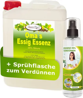 Produktbild von Oma`s Essigessenz 25% Säure 5 L Unser Geschmackssieger für die gute Küche & Haushalt / Entkalken / Reinigen ohne Chemie Essig Essenz