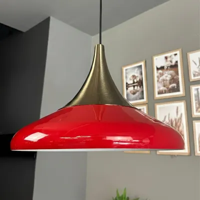 Produktbild von bamyum Hängelampe Paladin Rot Metall Ø35cm, Lampenschirm Wohnzimmer Industrial Vintage, Pendelleuchte Esstisch, Küchenlampe Hängend