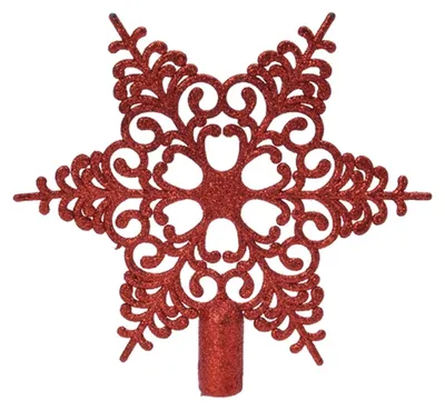 Produktbild von Bruchfeste Weihnachtsbaumspitze Barock Stern Rot mit Glitter aus Kunststoff
