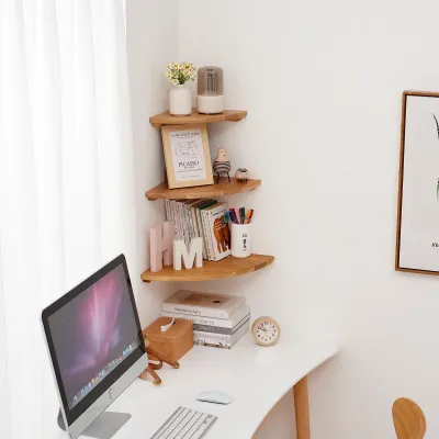 Imagen del producto de Omgoods - Estante de pared de roble macizo para uso en esquinas