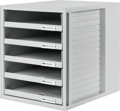 Produktbild von HAN Schubladenbox 1401-11 DIN A4 5Schubfächer PS lichtgrau/lichtgrau