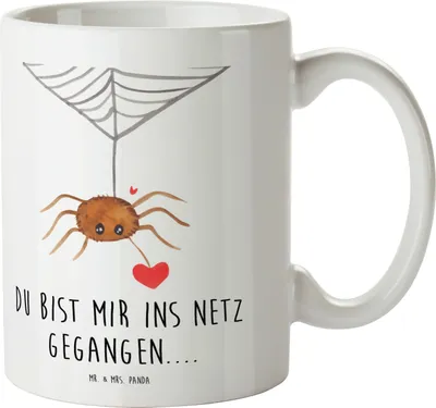 Produktbild von Mr. & Mrs. Panda Plastikbecher Spinne Agathe Liebe - Weiß - Geschenk, Kunststoffbecher, Mehrwegbecher, Kinderbecher, Pott, Kindertasse, Liebesgeschenk, Haferl, Verliebt