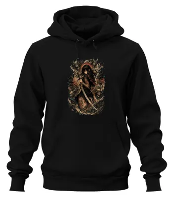 Produktbild von Samurai Kriegerin Katana Tattoo Japan Anime Y2K Yakuza Hoodie Kapuzenpullover, Schwarz, M
