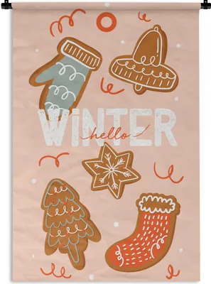 Produktbild von MuchoWow® Wandteppich Wandbehang Hallo Winter" - Sprichwörter - Zitate 120x180 cm Tapisserie Dekoration Wandtuch - Schlafzimmer - Dekorationen für das Haus