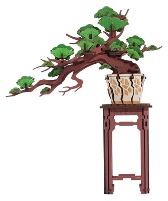Image de Kit de construction de modèle de bonsaï en bois 3D, "Evergreen Pine", pour adultes et adolescents, couleurs rose et vert
