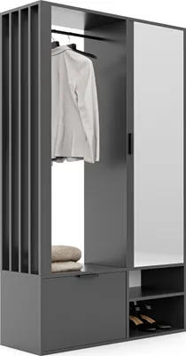Produktbild von Idohome - Garderobenschrank Milo mit Spiegel, mit Ablagen und Kleiderstange, Farbe: Graphite