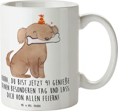Produktbild von Mr. & Mrs. Panda Tasse 9. Geburtstag Freude - Weiß - Geschenk, Geburtstagskarte, Happy Birthday, unvergessliches Erlebnis, Teetasse, Alter, Feier, 9 Jahre, Dekotasse