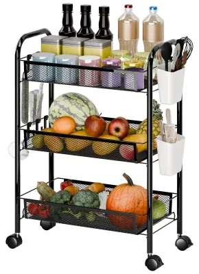 Image de Panier de rangement empilable pour fruits et légumes - 3 niveaux, couleur noire
