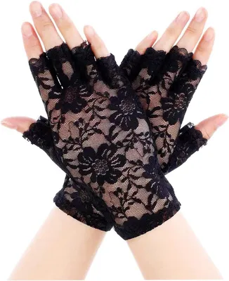 Imagen del producto de Guantes s de encaje sin dedos, que cubren solo la mitad de los dedos, hechos de poliéster, ideales para ocasiones especiales