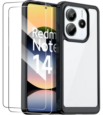 Image de Coque + 2 Verres Trempés pour Xiaomi Redmi Note 14 5G (pas pour 4G) Protection Silicone + Dos Rigide