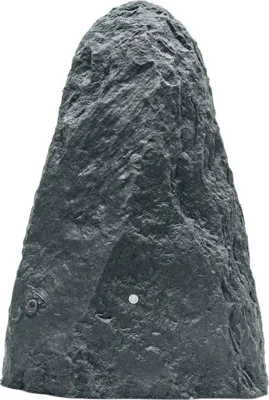 A dark gray, rock-shaped water tank.