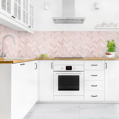Produktbild von Küchenrückwand mit Motiv selbstklebend - 0.35 mm Wandpaneel wasserfest Design rosa Fliesenoptik Abstrakt Spritzschutz fugenlos
