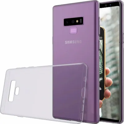 A purple phone case is shown next to a clear phone case, with a phone inside the purple case.