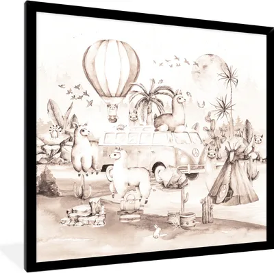 Produktbild von MuchoWow® Gerahmtes Poster Kinder - Alpaka - Tiere - Jungen - Mädchen 40x40 cm - Poster mit Schwarzem Bilderrahmen Wandposter Rahmen Foto Bilder - Mit Rahmen - Wanddekoration Schlafzimmer