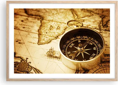 Produktbild von Gerahmtes Poster - Rahmen in heller Eiche - Kompass alt reisen Reise - 70x50 cm - Wand Bild - Wanddeko - Wandbilder - Wandposter - Bilderrahmen - Bilder - Kunstdruck - Wandbild - P2NAA70x50-2103