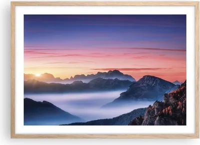 Produktbild von Gerahmtes Poster - Rahmen in heller Eiche - Westen Sonne Berge - 70x50 cm - Wand Bild - Wanddeko - Wandbilder - Kunstposter - Wandposter - Bilderrahmen - Bilder - Kunstdruck - P2NAA70x50-4525