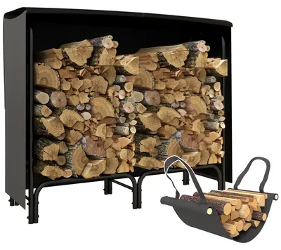 Image de Étagère Outsunny pour bois de chauffage, 120x36x99 cm, avec sac de transport et couvercle