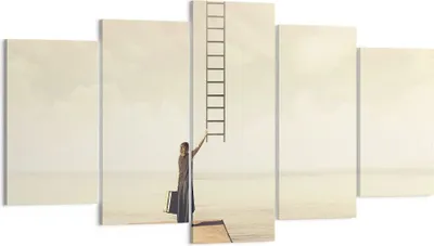 Produktbild von Bild auf Leinwand - Leinwandbild - 5 Teile - Symbol Frau Leiter - 160x85cm - Wand Bild - Wanddeko - Wandbilder - Leinwanddruck - Bilder - Wanddekoration - Leinwand bilder - Wandbild - EA160x85-4339