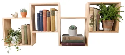 Produktbild von Wandregal aus Holz – Würfelregal Cube Regal mit 4 offenen Fächern, als Hängeregal, Schweberegal, Bücherregal oder Wandboard für Wohnzimmer, Schlafzimm