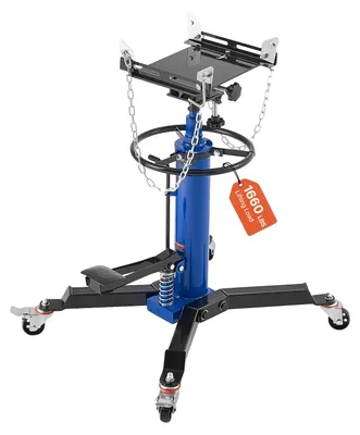Obrázek produktu pro VEVOR hydraulický zvedák převodovek, garážový zvedák s nosností 750 kg, teleskopický zvedák převodovek s pedálem a otočným kolem o 360°, zdvihová výška 88-176 cm, zvedák pro garáž/dílnu, barva modrá + černá