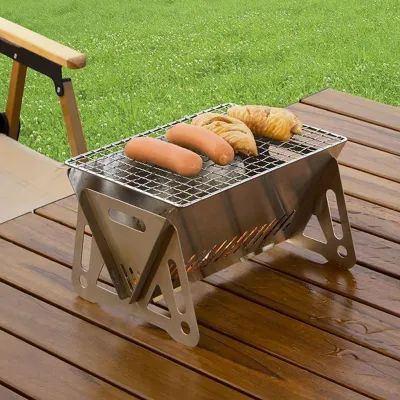 Produktbild von BBQ-Grill, tragbar, faltbar, vielseitiges Outdoor-Kochset aus Edelstahl für Grillabende, Camping, Reisen, Silber