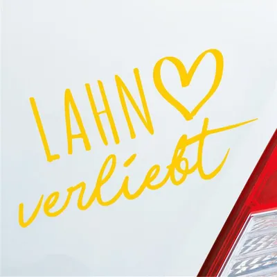 Produktbild von Auto Aufkleber Lahn verliebt Herz Stadt Heimat Liebe Car 19x10 cm Gelb Sticker Heckscheibenaufkleber