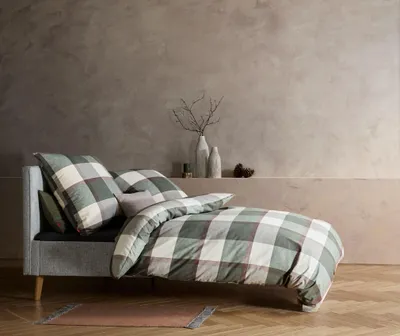 Produktbild von Fleuresse Lech Edelflanell Bettwäsche 155x220 Karo grün braun beige 604578-05