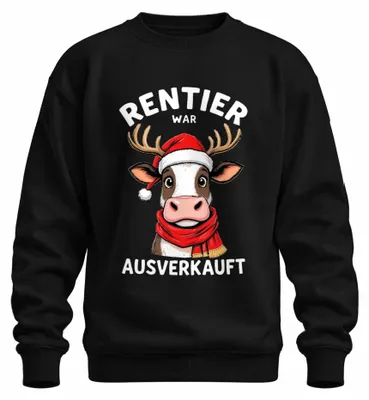 Productafbeelding van Rentier, koe, kerstman, sjaal, grappig, cadeau, uni, sweatshirt, trui, zwart, maat S