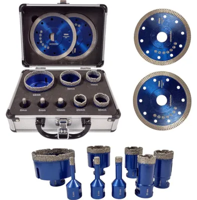 Produktbild von ELMAX | Diamantbohrer Fliesenbohrer Set, M14, 6–68mm, 8 Stück 2x125-mm-Scheibe, Diamantbohrer für Porzellan Fliese Granit Marmor Trockenbohren