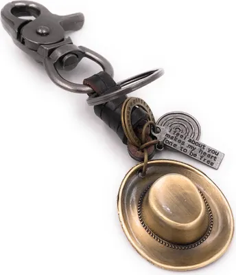 Produktbild von Onwomania Schlüsselanhänger Cowboyhut Leder gold bronze silber Anhänger Keychain