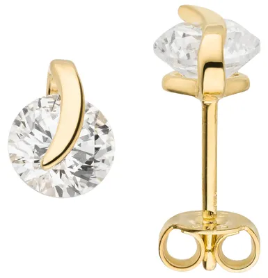 Produktbild von Solitär Ohrstecker 8,1mm 375 Gold Gelbgold mit 2 Zirkonia Ohrringe Ohrschmuck