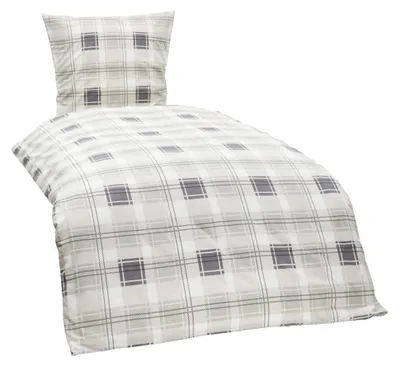 Produktbild von 4 teilige Bettwäsche 155x220 cm Kariert weiß grau beige Baumwolle 2 Garnituren