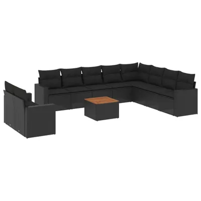 Produktbild von 11-tlg. Garten-Sofagarnitur mit Kissen Schwarz Poly Rattan