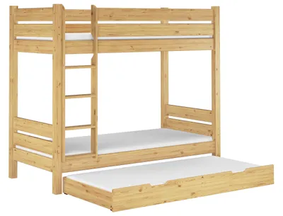 Produktbild von Etagenbett extra robust 90x200 Nische 100 Stockbett Zubehör wählbar Kiefer massiv V-60.16-09Rollrost. Matratze und Gästebettkasten inkl.
