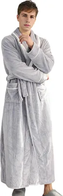 Produktbild von Winternachthemd für Paare, dicker Flanell, warm, verstellbarer Schnürgürtel, einfarbig, gedrehte Textur, Taschen, gute Wasseraufnahme, Damen-Homewear, Spa-Hotel-Bademantel