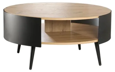 Image de CALICOSY - Table Basse Ronde 2 Niveaux Flancs Métal Noir Dia 80cm - EKLO