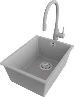 Produktbild von PRIMAGRAN Granitspüle Grau 36x47cm, Spülbecken 1 Becken + Küchenarmatur 38x14cm + Ablauf-Set, Küchenspüle ab 40er Unterschrank - London Slim
