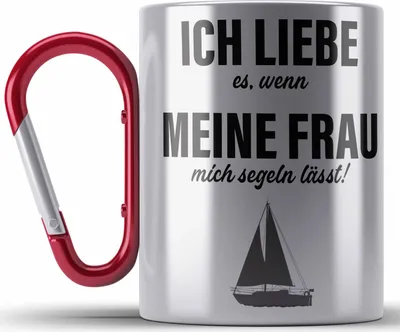 Produktbild von Trendation - Segeln Geschenk Edelstahl Tasse Karabiner Segler Geschenkidee Segelmboot Kapitän Karabiner Edelstahl Tasse Karabiner Edelstahl Kaffeebecher (Rot)