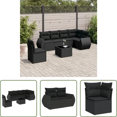 Produktbild von The Living Store 7-tlg. Garten-Sofagarnitur mit Kissen Schwarz Poly Rattan