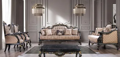 Produktbild von Casa Padrino Luxus Barock Wohnzimmer Set Grau / Blau / Gold - 2 Barock Sofas & 2 Barock Sessel & 1 Barock Couchtisch - Luxus Wohnzimmer Möbel im Barockstil - Barock Möbel - Edel & Prunkvoll