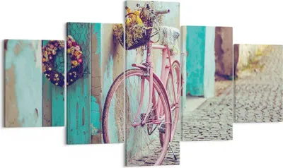 Produktbild von Bild auf Leinwand - Leinwandbild - 5 Teile - Rosa Fahrrad Vintage - 125x70cm - Wand Bild - Wanddeko - Wandbilder - Leinwanddruck - Bilder - Wanddekoration - Leinwand bilder - Wandbild - EA125x70-4471