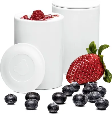 Produktbild von Ersatzbecher Set JB 4, 4 Keramik Portionsbecher à 125 ml, jeweils mit Deckel, passend für ROMMELSBACHER Joghurt- & Frischkäsebereiter JG 80 Jona