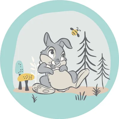 Produktbild von Disney selbstklebende runde Tapete Bambi Thumper Blau und Grau - 610413 - Ø 128 cm