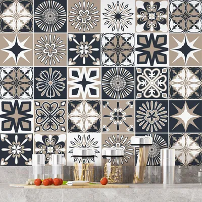 Image de Stickers carrelage - Lumaléa - Motif carreaux de ciment - Adhésif MAT - 36 Stickers 20x20 cm